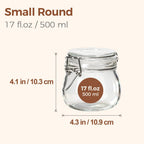 17oz clip-top glass jar filled with dried herbs showing size relative to kitchen counter