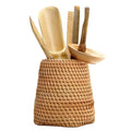 Handwoven rattan tea utensil holder with wooden tools