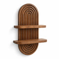 Serein Home two-tier arched wall-mounted decorative shelf in warm brown, shown empty on a white background