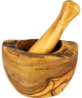 Handcrafted olive wood mortar and pestle set, rustic Mediterranean style