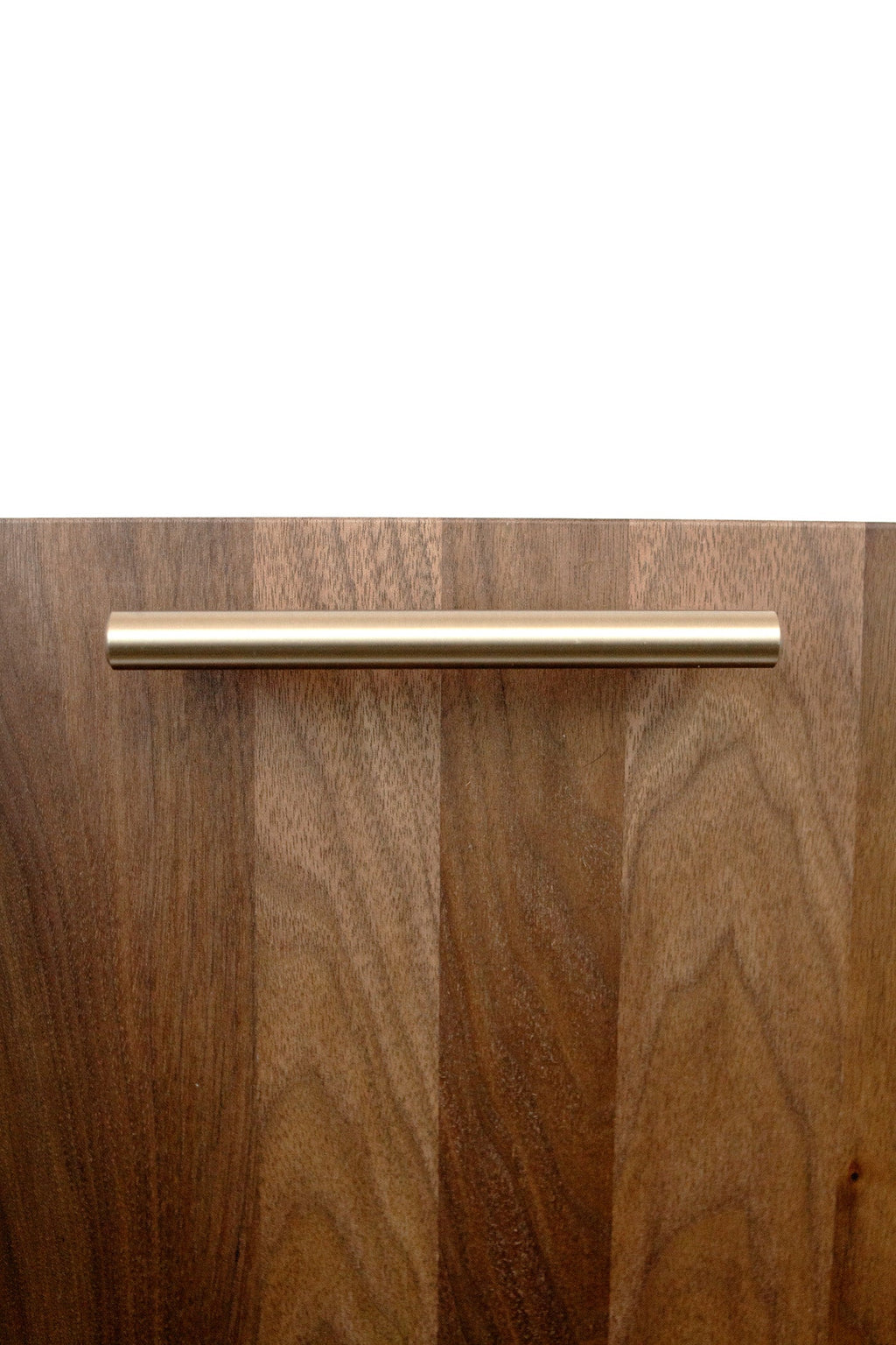 Champagne bronze handle detail on solid walnut charcuterie board