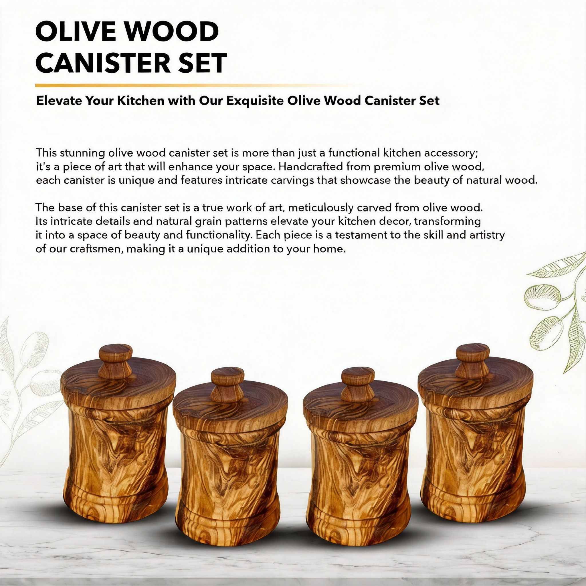 Four olive wood canisters