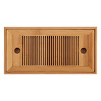 Rectangular bamboo gongfu tea tray with slatted top on a white background