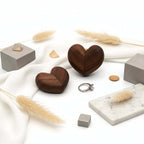  Walnut-toned heart ring box styled with silk, pampas grass and concrete risers — Serein Home