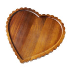 Scalloped heart serving tray in solid acacia, seen from above on white — Serein Home