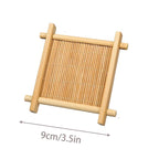 Small 9 cm square bamboo tea coaster with slatted center, on a white background, Serein Home