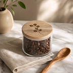 Leafy Twig Glass Storage Jar with Wooden Lid — 700ml | Serein Home