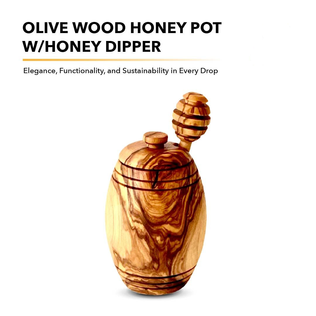 Olive wood honey pot with honey dipper