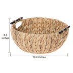 Neutral woven water hyacinth bowl shown to convey its 14-inch tabletop size — Serein Home