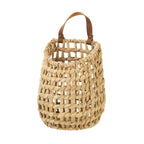 Water hyacinth hanging basket shown at an angle, showing the faux leather strap — Serein Home