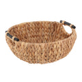 Natural woven water hyacinth decorative bowl with wooden handles, front view — Serein Home
