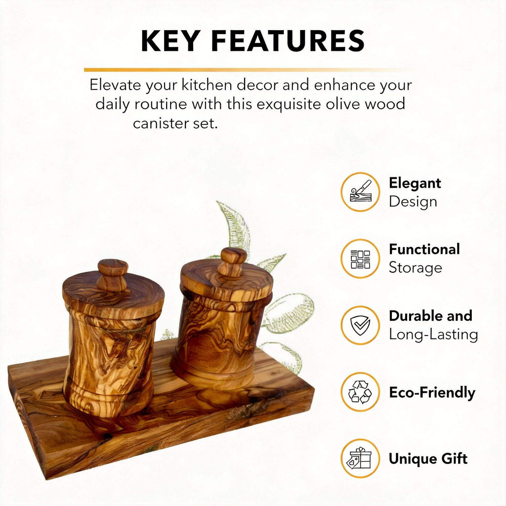 Olive Wood Canister Set with Storage Base