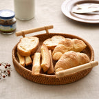 Round Rattan Serving Tray with Handles