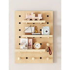 Serein Home solid wood pegboard wall organizer with minimalist shelves and hooks。