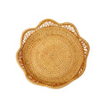 Handwoven natural rattan tray with scalloped wavy edge and integrated side handles