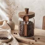 Glass Storage Jars with Walnut Wood Lid and Spoon — Set of 3 | Serein Home