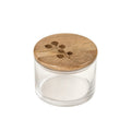 Leafy twig glass storage jar with engraved mango wood lid 700ml - Serein Home