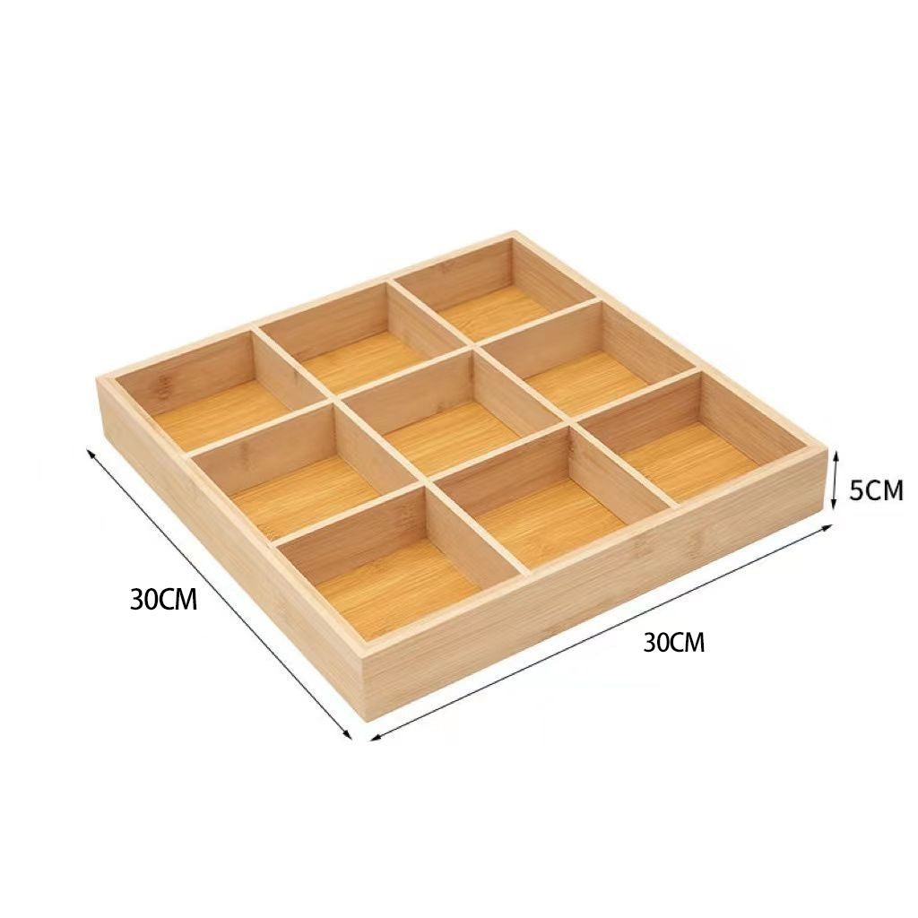 Nine-grid bamboo tray dimensions, 30 by 30 by 5 centimetres