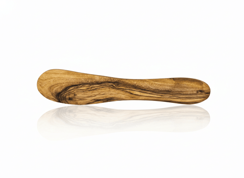 Handcrafted olive wood butter spreader made from natural wood with smooth polished finish