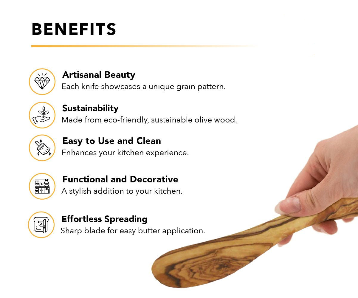 Wooden spoon with benefits listed on a white background