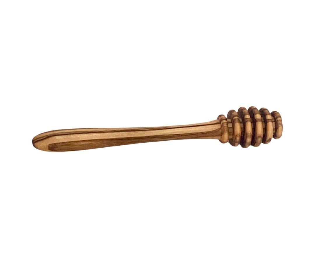 Handcrafted olive wood honey dipper made from natural Mediterranean wood