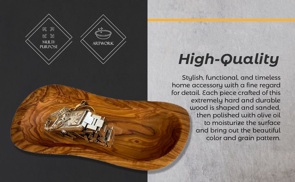 Handcrafted olive wood bowl showing smooth polished finish and artisan craftsmanship details
