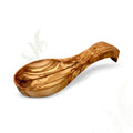 Handcrafted olive wood spoon rest for kitchen countertop made from natural wood