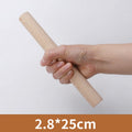 Hand holding the 25 centimetre wooden rolling pin