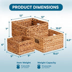 Size guide for large, medium and small woven water hyacinth storage baskets