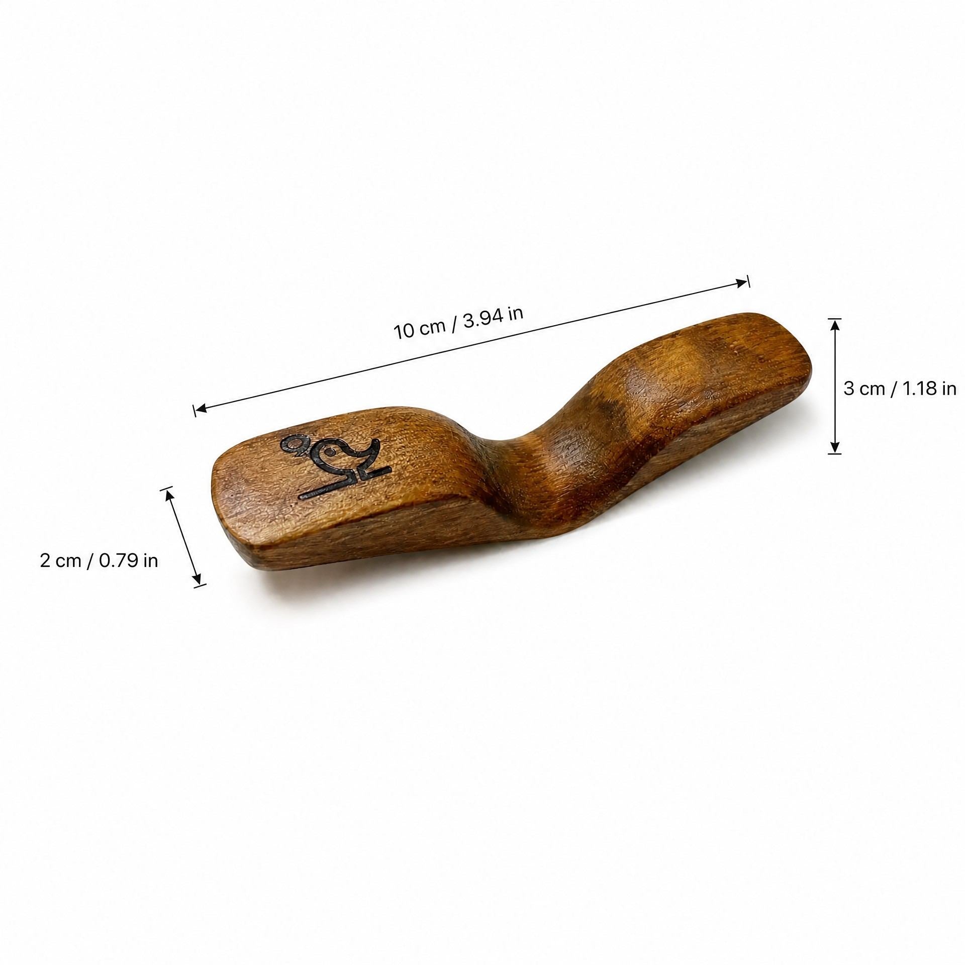 Dimension diagram of the Serein Home wooden book page holder - 10 x 2 x 3 cm on a white background